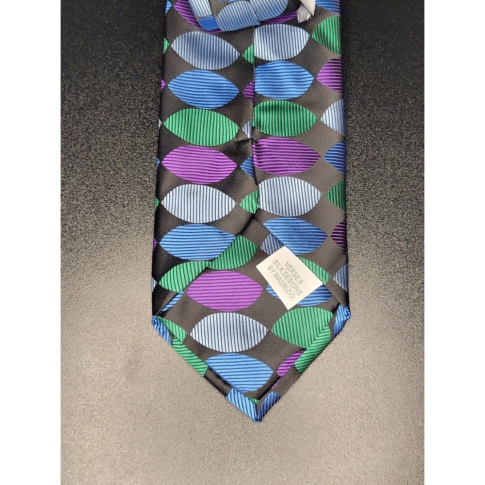 Verse 9 Necktie Gray Blue Purple Green Geometric Silk Excellent - Picture 2 of 4